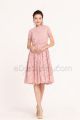Lace Dusty Pink Modest Midi Bridesmaid Dresses Short Sleeves