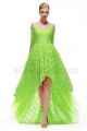 Lime Green High Low Prom Dress with Sleeves.