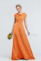 Modest Apricot Satin Bridesmaid Dresses with Pockets Long