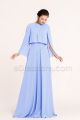 Modest Baby Blue Plus Size Bridesmaid Dresses with Sleeves