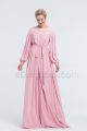 Modest Baby Pink Bridesmaid Dresses Long Sleeves Maternity Friendly