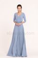 Modest Beaded Crystal French Blue Bridesmaid Dresses with Sleeves