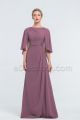 Modest Beaded Dark Mauve Bridesmaid Dresses with Cape