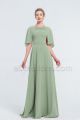 Modest Beaded Dusty Sage Bridesmaid Dresses with Cape