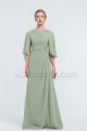 Modest Beaded Dusty Sage Green Bridesmaid Dresses with Cape