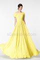 Modest Beaded Light Yellow Bridesmaid Dresses