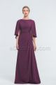 Modest Beaded Plum Bridesmaid Dresses with Cape