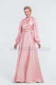 Modest Blush Pink Satin Bridesmaid Dresses Long Sleeves