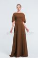 Modest Chocolate Brown Bridesmaid Dresses with Cape of Elbow Length
