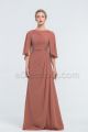 Modest Desert Coral Bridesmaid Dresses with Cape