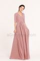 Modest Dusty Rose Maternity Bridesmaid Dresses Empire Waist with Elbow Sleeves