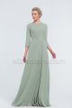 Modest Dusty Sage Beaded Bridesmaid Dresses with Sleeves