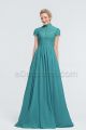 Modest Elegant Lace Turquoise Bridesmaid Dresses with Sleeves