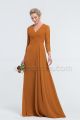 Modest Elegant Rush Orange Bridesmaid Dresses with Sleeves