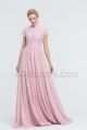 Modest Lace Chiffon Baby Pink Bridesmaid Dresses Cap Sleeves