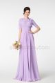 Modest Lace Chiffon Lilac Bridesmaid Dresses with Sleeves