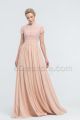 Modest Lace Chiffon Peach Bridesmaid Dresses Cap Sleeves