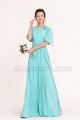Modest LDS Aqua Bridesmaid Dresses with Sleeves