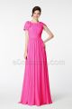 Modest LDS Beaded Hot Pink Bridesmaid Dresses with Sleeves