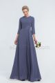 Modest LDS Beaded Slate Blue Bridesmaid Dresses with Sleeves