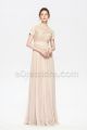 Modest LDS Champagne Colored Bridesmaid Dresses Short Sleeves