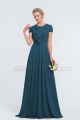 Modest LDS Dark Teal Bridesmaid Dresses with Sleeves