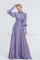 Modest LDS Dusty Purple Satin Bridesmaid Dresses Long Sleeves