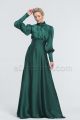 Modest LDS Forest Green Satin Bridesmaid Dresses Long Sleeves