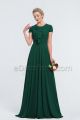 Modest LDS Hunter Green Bridesmaid Dresses Cap Sleeves