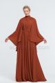 Modest LDS Rust Colored Bridesmaid Dresses Long Sleeves