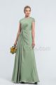Modest LDS Satin Dusty Sage Green Bridesmaid Dresses Cap Sleeves