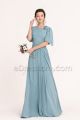 Modest LDS Steel Blue Bridesmaid Dress with Sleeves