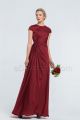 Modest LDS Wine Red Satin Bridesmaid Dresses