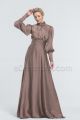 Modest Mocha Satin Bridesmaid Dresses Long Sleeves