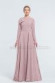 Modest Mormon Dusty Pink Bridesmaid Dresses Long Sleeves