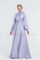 Modest Mormon Periwinkle Satin Bridesmaid Dresses Long Sleeves