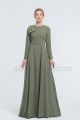 Modest Moss Green Bridesmaid Dresses Long Sleeves