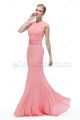 Mermaid Crystals Modest Pink Prom Dress Cap Sleeves
