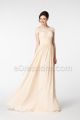 Modest Ruched Champagne Colored Bridesmaid Dresses Lace Cap Sleeves