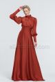 Modest Rust Colored Satin Bridesmaid Dresses Long Sleeves