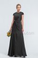 Modest Satin Black Bridesmaid Dresses Cap Sleeves