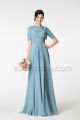 Modest Sea Foam Blue Bridesmaid Dresses Elbow Sleeves