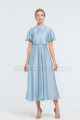 Modest Sky Blue Satin Bridesmaid Dresses Tea Length