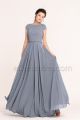 Modest Steel Blue Bridesmaid Dresses with Beadings