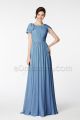 Modest Steel Blue Bridesmaid Gown Long