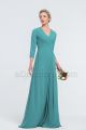 Modest Turquoise Bridesmaid Dresses V Neck with Sleeves