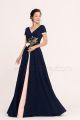 Modest Navy Blush Bridesmaid Dresses with Short Sleeves