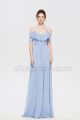 Sky Blue Chiffon Bridesmaid Dresses Spaghetti Straps with Overlays