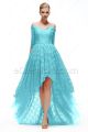 Sky Blue High Low Bridesmaid Dresses with Sleeves