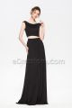 Two Piece Black Bridesmaid Dresses with Cowl Neck